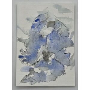 Original Watercolor Flower ACEO Mini Painting Signed Blue‎ Floral Art Card OOAK